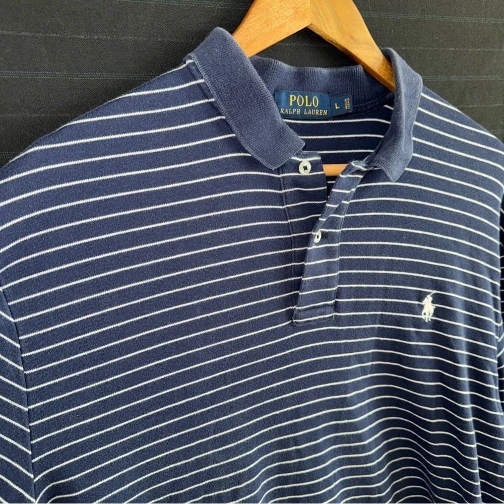 Polo Ralph Lauren Men’s Short Sleeve Polo Shirt Size Large L Blue White Stripes